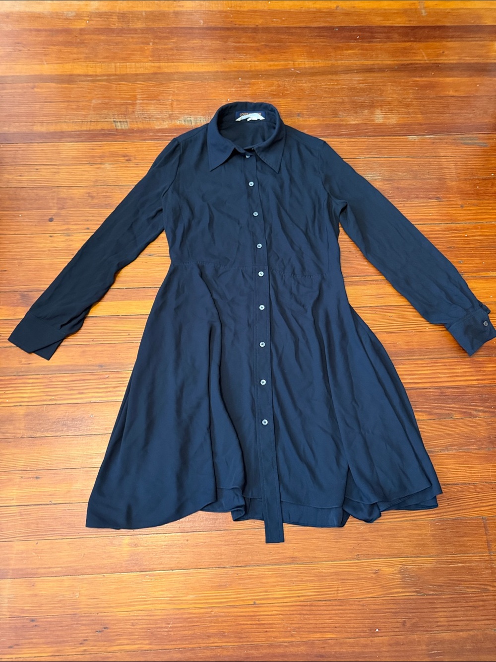 Authentic Louis Vuitton Black Long-Sleeve Button-Down Shirt Dress Size 38